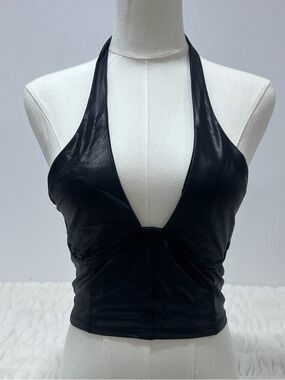 Naked Wardrobe Black Halter Deep V Crop Top